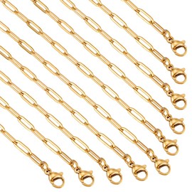 FREEBLOSS 16pcs 18Inch Gold Plated Jewelry Paperclip Chain Necklace for Women Adjustable Gold Plated Stainless Steel Necklace Chains DIY Chains for Jewelry Making 3 x 9mm Link
