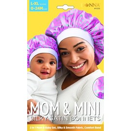 DONNA Mom & Baby Silky Satin Bonnet Set | 2-in-1 Hair Protection with Comfort Band | Shower Cap Alternative for Moms & Babies White