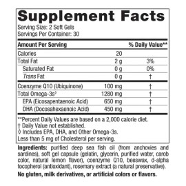 Nordic Naturals Omega 3 CoQ10 1280mg + 100mg Suplemento Antioxidante 60 Cápsulas Limón