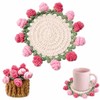 LLMSIX Handmade Rose Crochet Flower Coaster Set with Storage Basket