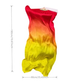 1 Pair 1.8M 100% Real Silk Belly Dance Fan, National Dance Dancing Long Bamboo Fan for Party Stage Performance (Red Yellow Gradient)