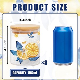 JarThenaAMCS 3Pcs Lemon Floral Glass Storage Jars with Airtight Lid Yellow Lemon Blue Leaves Tiles Decorative Canisters Sets for Spring Summer Farmhouse Home Kitchen Countertop