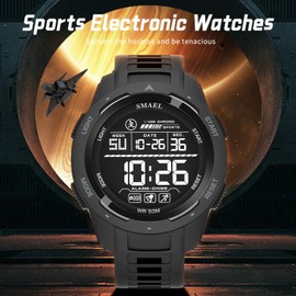 Military Watch Men's Digital Watch Men's Digital Watch for Sportr LED Tactical Watch Outdoor Sports Watch 5ATM Waterproof 12/24H Large Wristwatches Boys Alarm Clock Men Stopwatch, black, Strap.