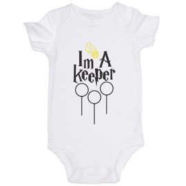 JoviGear Im A Keeper/Quidditch/HPotter Inspired Cute Baby Onesie Spell Bodysuit Romper (6m, White)