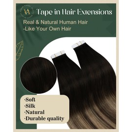 Ugeat Real Hair Extensions Tape Balayage Real Hair Tape Extensions Black Ombre Brown Blonde Invisible Tape in Extensions Real Hair Remy Tape Extensions 45 cm Hair Extensions Tape Real Hair 50 g