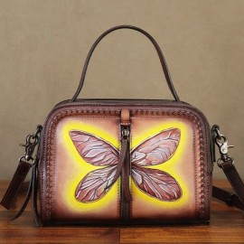 FEIGITOR Genuine Leather Purses and Handbags Women Hand Painted Crossbody Shoulder Bag