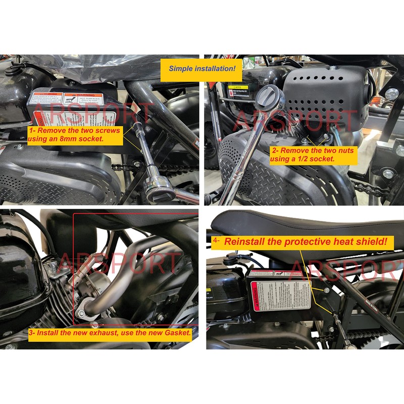 ARSPORT Center Exhaust Header 3 stage for Storm 200 Minibike,