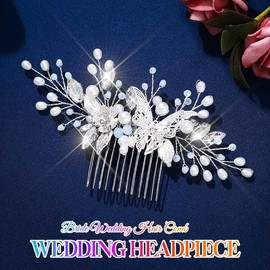 Latious Butterfly Wedding Hair Comb Pearl Bridal Hair Pieces Rhinestone beads Hair Accessories for Women and Brides