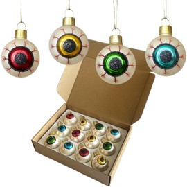 VGEUNA Painted Glass Halloween Eyeball Ornaments Mini Decorative Hanging Ornaments for Halloween Set of 12