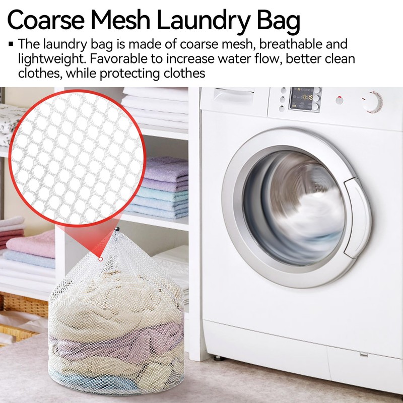 3Pcs Laundry Mesh Wash Bags, Drawstring Net Laundry Bag for