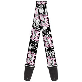 Guitar Strap Punk Princess Heart Cross Bones Skulls Splatter Black White 2 Inches Wide