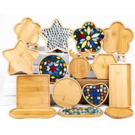 CHICSHIS 10PCS Wooden Assorted Shapes Mosaic Bases for DIY Mosaic Coaster Kit, with Wooden Surface for Handcrafted Glass Mosaic Tiles Crafts for Adults