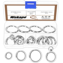 Wokape 16Pcs Keyring Assortment Kit, 0.47" 0.78" 1"(ID) O Rings Keychain Clip Trigger Spring Carabiner, Silver Round Metal Snap Hooks Set for Keyrings Bags Purses Doll Hooks and DIY Handicrafts