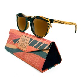 TRIBAL EARTH Wood Sunglasses Polarised for Men and Women with UV Protection | Polarised Lens | Tortoise Shell Round | Foldable Carry Case | Sport | Driving | Fishing | Golf