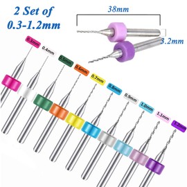 20PCS PCB Micro Drill Bits - 2 Sets 0.3mm-1.2mm Tungsten Carbide Rotary Tool with 1/8 Inch Shank for Printed Circuit Boards Engraving Jewellery Plexiglass
