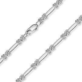 Materia #K82 Women's Necklace Byzantine Chain 3.5 mm Drawn 925 Sterling Silver Rhodium-Plated Including Necklace Box, Sterling Silver
