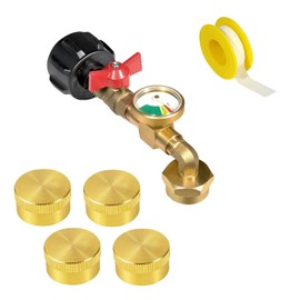 AOPANDA QCC1 Propane Refill Adapter for 1lb, 90 Degrees Propane Refill Adapter with ON-Off Control Valve, for Camping Grill 1LB Bottle Tank 20-40LBS Cylinder，4 Caps Included, Solid Brass