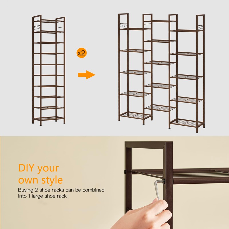 usikey 10 Tiers Narrow Shoe Rack 20-30 Pairs, Sturdy Metal