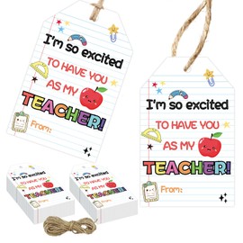 50Pcs Back to School Gifts Tags for Teachers with Strings First Day of School Teacher Gift Tag from Student Teacher Appreciation Favor Tag