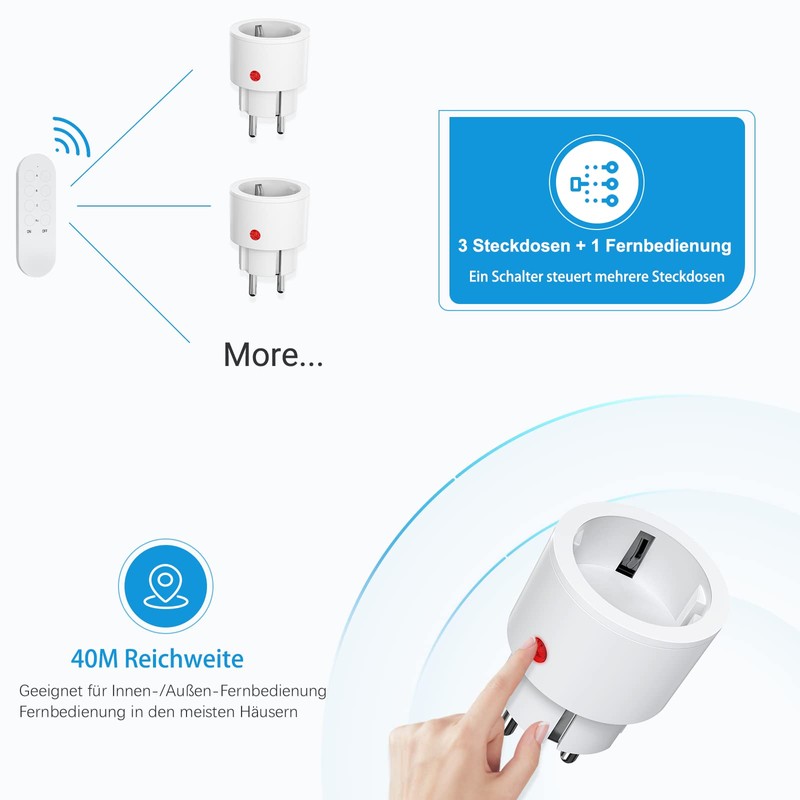 SURNICE Radio Socket with Remote Control, 2300 W 4 Socket