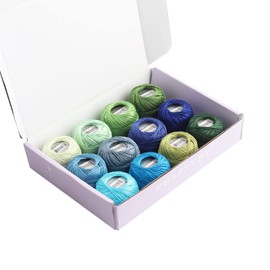 Rhapsody Pearl Cotton Thread Size 8 Crochet Thread Perle 12 Balls Set Hand Knitting, Embroidery, Sashiko, Cross-Stitch, Sewing, Needlepoint, DIY, Quilting (Set Biscay Bay)