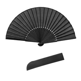 Quacc Black Folding Hand Held Fan Light Strong Thin Fabric Chinese Handheld Tai Ji Fan for Men and Women, Wedding, Dance, Kungfu, Martial Art, Decorations, Party Favor, Gift