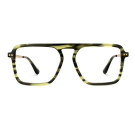 Zeelool ZJGX821109 - Marco de anteojos aviador de moda con lente transparente sin receta para hombre, Zjgx821109-02 Verde, Grande