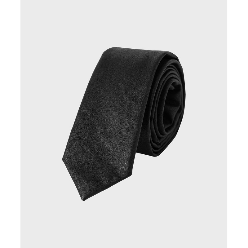 Nonblank Non-Blank FAUX Leather Slim Tie_BLACK