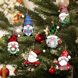 24Pcs Gnome Christmas Decorations, Rustic Wooden Christmas Ornaments Wood Hanging Christmas Tree Santa Doll Wooden Hanging Craft Gnome Elf Xmas Party Supplies