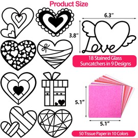 ceiba tree Valentine’s Day Suncatcher Crafts Kit for Kids Heart Shaped Paper Craft DIY Window Stained Glass Tissue Paper Art Craft for Classroom Party Supplies