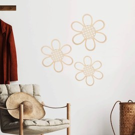 HXHWKEN 3 Stück Gänseblümchen Wanddeko Boho Gänseblümchen Wanddekoration Holzblumen Wanddeko Deko für Home Office Kinderzimmer