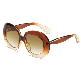 LJCZKA Oversized Oval Sunglasses Women Retro Shades Big Frame Unique Sun Glasses Trendy Vintage Thick Round Sunglasses (GradientBrown)