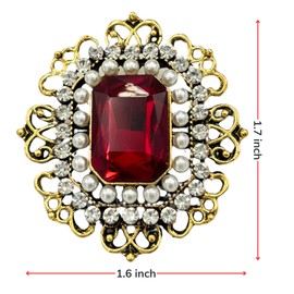 Red Vintage Victorian Brooch Pin for Women with Large Rhinestone Ruby - Gold Crystal Antique Brooches - Jewelry Accessory for Lady, Gift for Christmas (1PC)