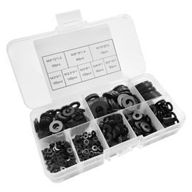 HAIKING Black Plastic Washers, 500 Pcs Nylon Flat Washer Assortment Kit for Screw Bolt Sealing (M2-M10)