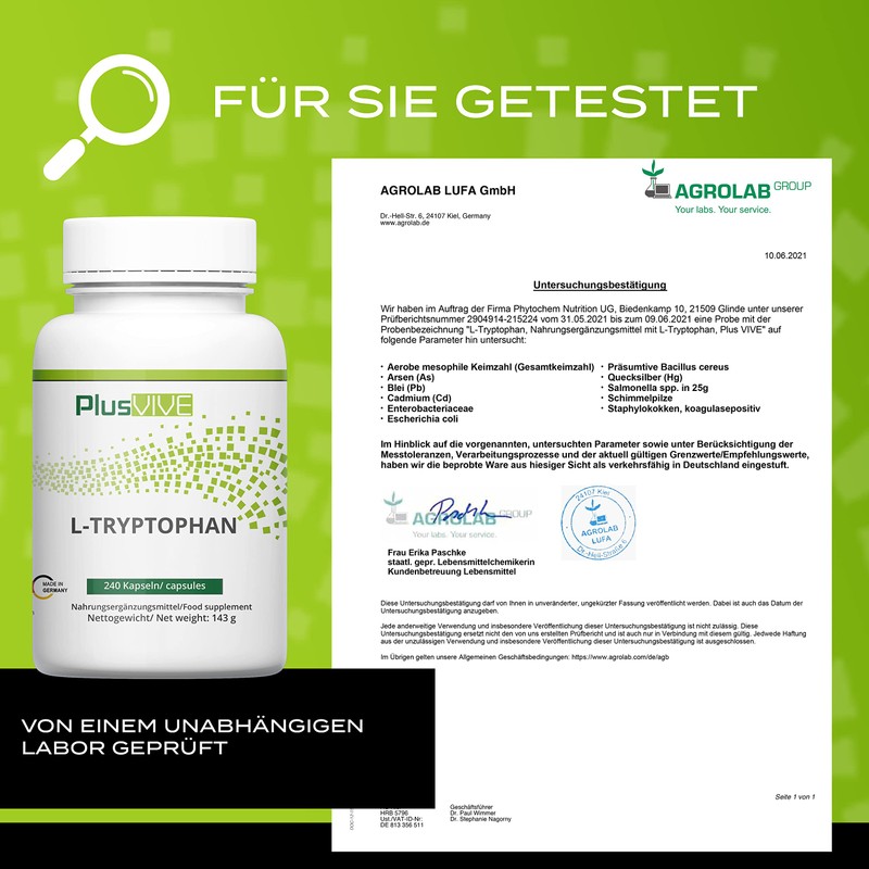 Plusvive L-Tryptophan 240 Capsules - High Dose with 500 mg