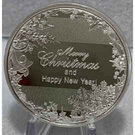 * Santa On A Sleigh Ride Trees Merry Christmas Happy New Year Silver Plated Coin