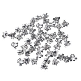 Ruwado 50 Pcs 3D Bee Charms Vintage Metal Small Cute Bumble Bees for Jewelry Making Kits Necklace Bracelet Earring Keychain DIY Crafting Project Accessories (Silver)