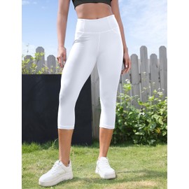 VOOVEEYA Capri Leggings for Women, High Waisted Yoga Pants with Back Pockets Crop Workout Capris Pants (Capri White M)