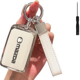 WOAZNSK Funda para Llavero compatible con Mazda 3 con 4 Botones,Protector De Llaves con Llavero De Piel, Funda para Llave De Cobertura Total Compatible para Mazda 3,4, CX-5,CX-9,CX-30-2019-2024