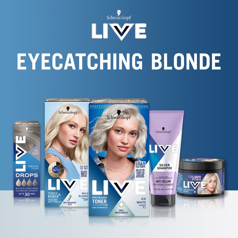 Schwarzkopf LIVE Post-Bleach Hair Toner, Ice White Semi-Permanent Colour Toner,