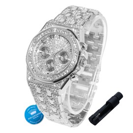 HALUKAKAH Diamonds Gold Watch Iced Out for Boy Teens Kids - Platinum Plated,40mm Roman Numerals Octagonal Dial,Japanese Quartz - 20cm Length,with Watch Adjuster Tool - for Birthday,Parties