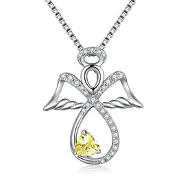 JiaYangJY Sterling Silver Infinity Angel Necklace Heart November Citrine Guardian Angel Pendant Jewelry Gifts for Her