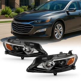 AKKON - Fits 2019-2020 Chevy Malibu [Halogen Type] Projector Chrome Headlights Pair Driver Left+Passenger Right 19 20