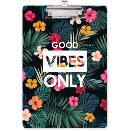 Hongri Clipboard, Fashion Design Letter Size Wooden Clipboards for Students, Women, Man and Kids, Cute Custom Pattern, A4 Standard Size 9" x 12.5" with Low Profile Metal Clip, Good Vibes