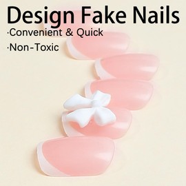 24pcs False Nails French Tip - Square French Stick on Nails - Press on Nails Removable Glue-on Nails - Full Cover Fake Nails Nail Art Accessories