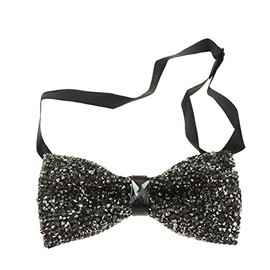 Sparkly Crystal Rhinestone Diamante Mens Adjustable Pre Tied Formal Groom Groomsmen Wedding Evening Party Prom Gala Prom Dinner Jacket DJ Dickie Tuxedo Solid Plain Satin Bow Tie Bowtie Dark Grey