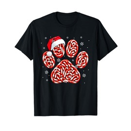 Candy Canes In Dog Paw Xmas Dog Cat Owner Family Kids T-Shirt