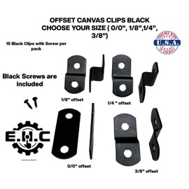 Canvas Clips Black for Picture Framing Screws Included 15 per Pack ( Choose Your Offset 0/0", 1/8", 1/4", 3/8" Size ) by E.H.C. (0/0 Flush)