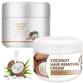 Facial Depilatory Cream and Hair Removal Cream for Women, Coconut Facial Hair Removal for Upper Lip and Chin for Face Hair Remover for Body Sensitive Skin Gentle and Non-Irritating (2PCS)