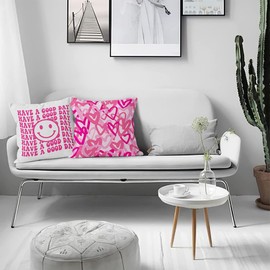 Umimiss Preppy Pillows - Hot Pink Cushion Covers, Preppy Room Decor, Aesthetic Room Decor, Pink Room Decor, Cute Soft Pillowcase For Girls Bedroom Decor, Preppy Stuff For Girls, 45×45 Cm